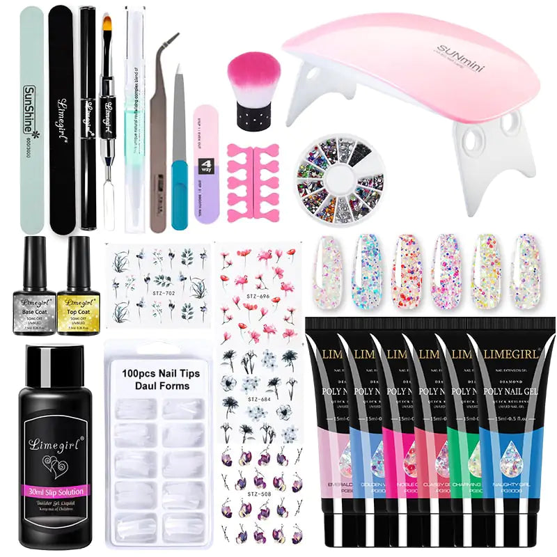 Kit de gel pour ongles en poly avec lampe