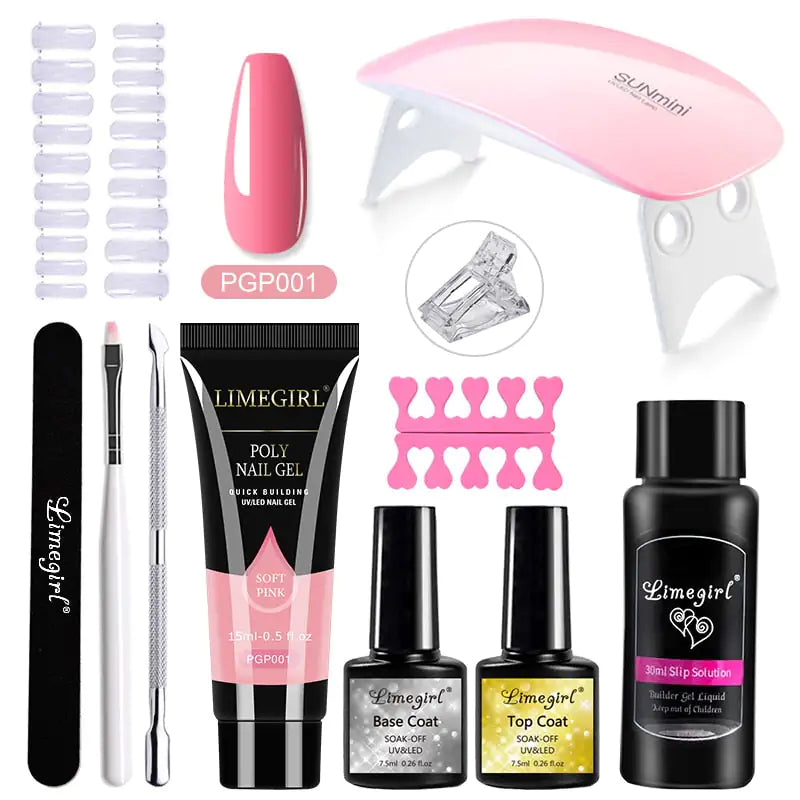 Kit de gel pour ongles en poly avec lampe