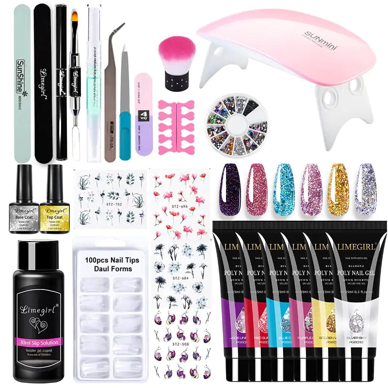 Kit de gel pour ongles en poly avec lampe
