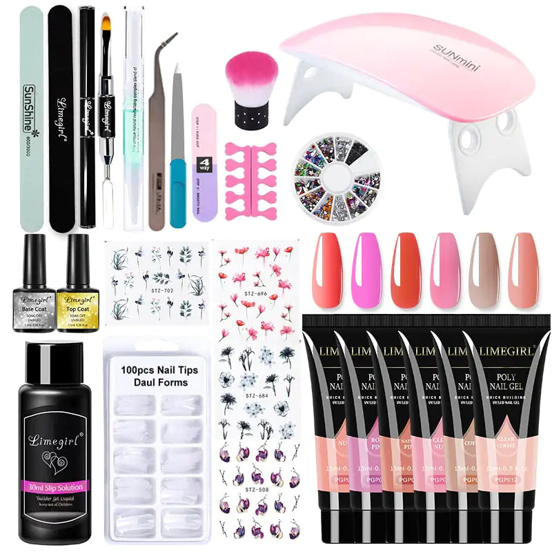 Kit de gel pour ongles en poly avec lampe
